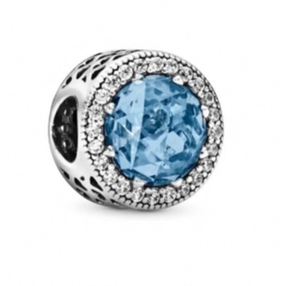 Authentic Pandora Sterling Silver Sky Blue Radiant Hearts Charm Bead S925
